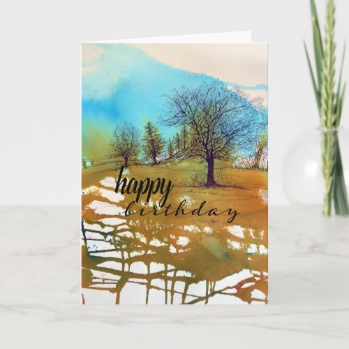 Painted Abstract Trees Ink Watercolor Card