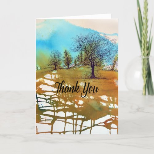 Painted Abstract Trees Watercolor Ink Thank You Card