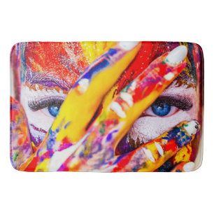 Painted Abstract Womans Face Bath Mat