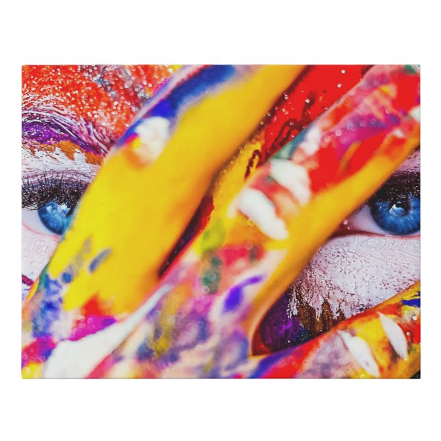 Painted Abstract Womans Face Faux Canvas Print (Front)