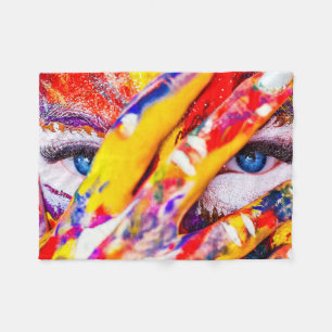 Painted Abstract Womans Face Fleece Blanket