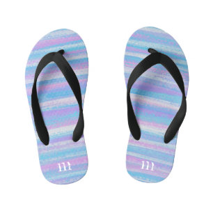 Painted Acrylic Stripes Turquoise Pink Purple Kid's Flip Flops