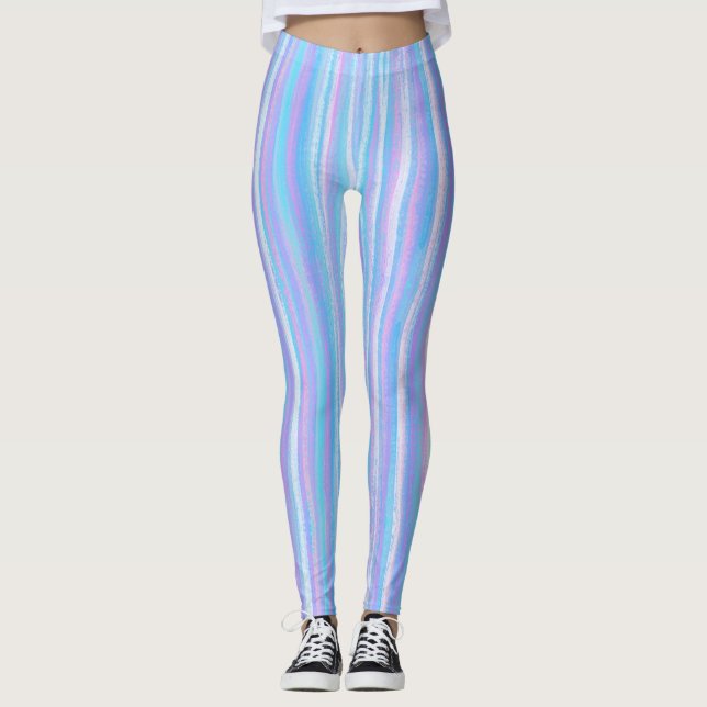 Painted Acrylic Stripes Turquoise Pink Purple Leggings (Front)