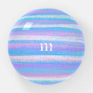 Painted Acrylic Stripes Turquoise Pink Purple Paperweight