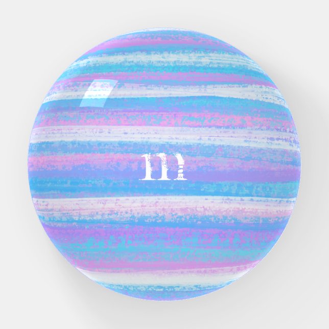 Painted Acrylic Stripes Turquoise Pink Purple Paperweight (Front)