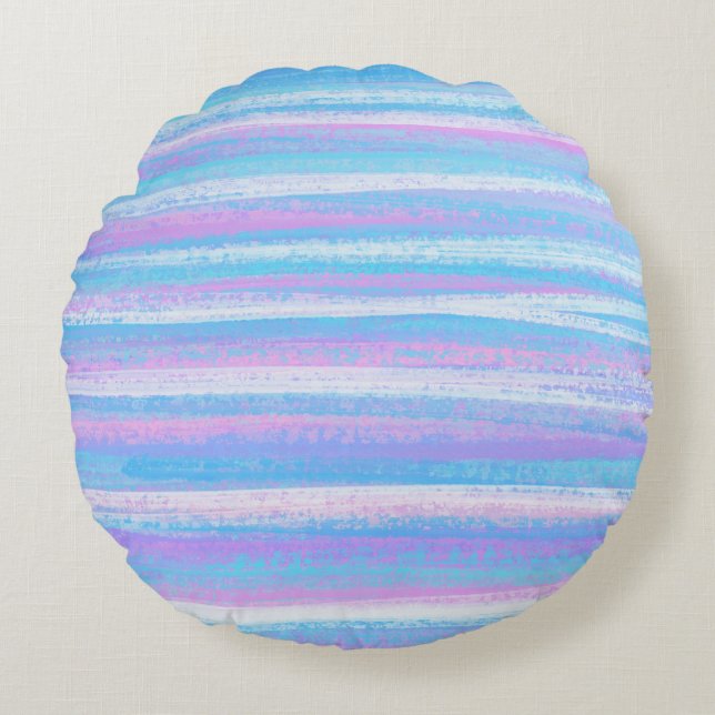 Painted Acrylic Stripes Turquoise Pink Purple Round Pillow (Front)