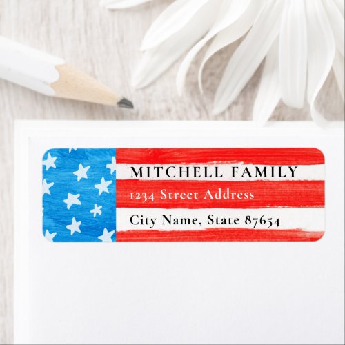 Painted American Flag July 4th Return Address Label