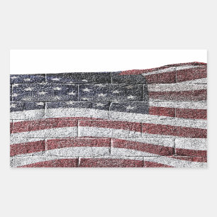 Painted American Flag on Brick Wall Texture Rectangular Sticker