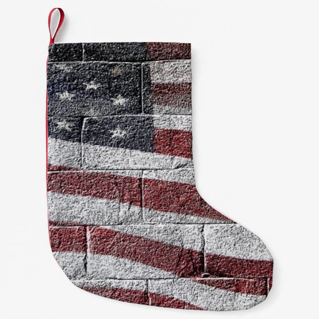 Painted American Flag on Brick Wall Texture Small Christmas Stocking (Front)