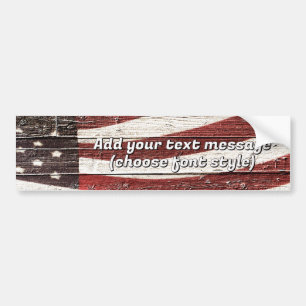 Painted American Flag on Rustic Wood Texture Bumper Sticker