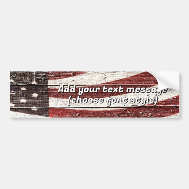 Painted American Flag on Rustic Wood Texture Bumper Sticker (Front)