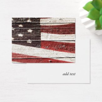 Painted American Flag on Rustic Wood Texture Business Card