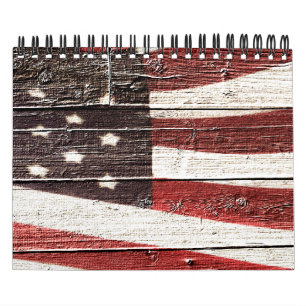 Painted American Flag on Rustic Wood Texture Calendar