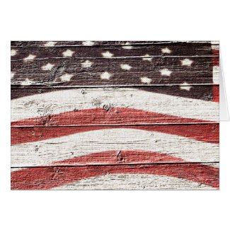 Painted American Flag on Rustic Wood Texture Card