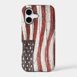 Painted American Flag on Rustic Wood Texture iPhone 17 Case