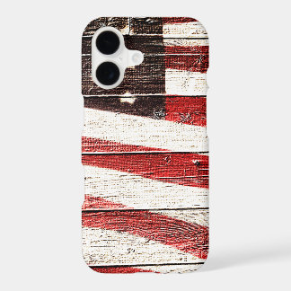 Painted American Flag on Rustic Wood Texture iPhone 17 Case
