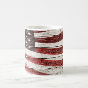 Painted American Flag on Rustic Wood Texture Coffee Mug