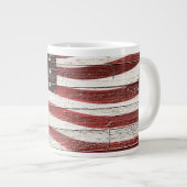 Painted American Flag on Rustic Wood Texture Giant Coffee Mug (Front Right)