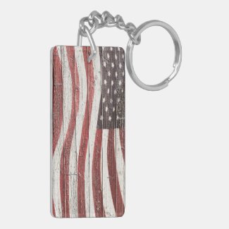 Painted American Flag on Rustic Wood Texture Keychain