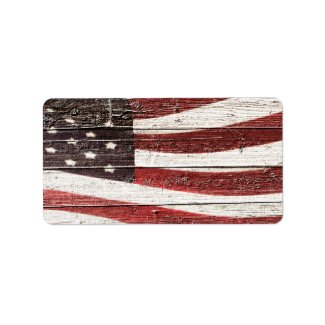 Painted American Flag on Rustic Wood Texture Label