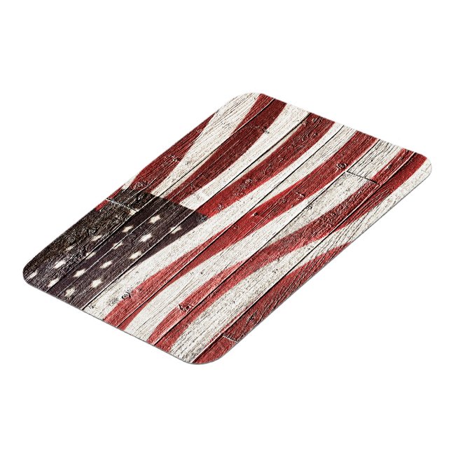 Painted American Flag on Rustic Wood Texture Magnet (Left Side)