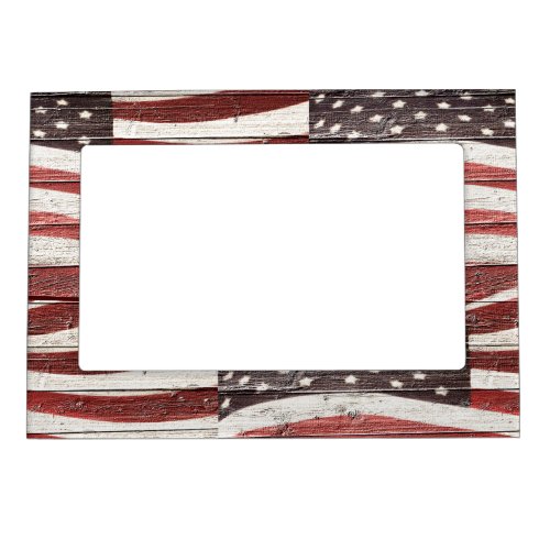 Painted American Flag on Rustic Wood Texture Magnetic Frame