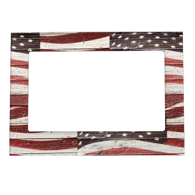 Painted American Flag on Rustic Wood Texture Magnetic Frame (Front)