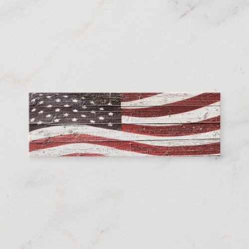 Painted American Flag on Rustic Wood Texture Mini Business Card