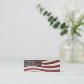 Painted American Flag on Rustic Wood Texture Mini Business Card (Standing Front)