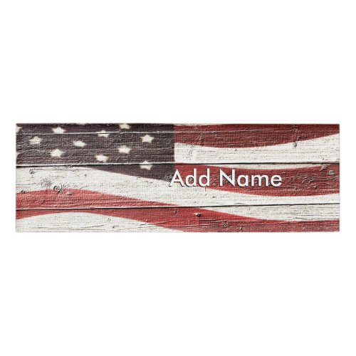 Painted American Flag on Rustic Wood Texture Name Tag