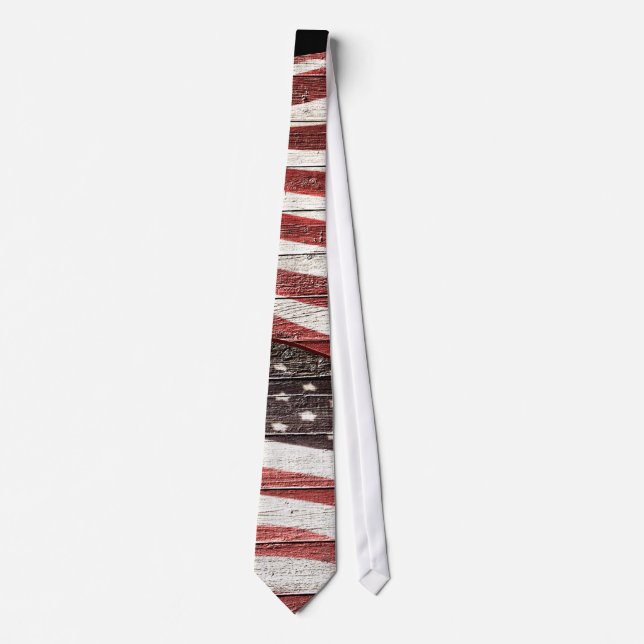 Painted American Flag on Rustic Wood Texture Tie (Front)