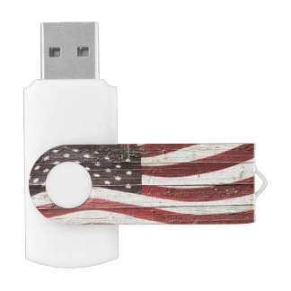 Painted American Flag on Rustic Wood Texture USB Flash Drive
