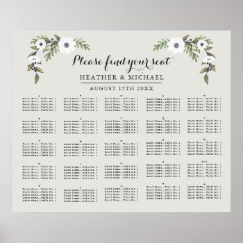 Painted Anemones - Alphabetical Seating Chart by Whimzy_Designs at Zazzle