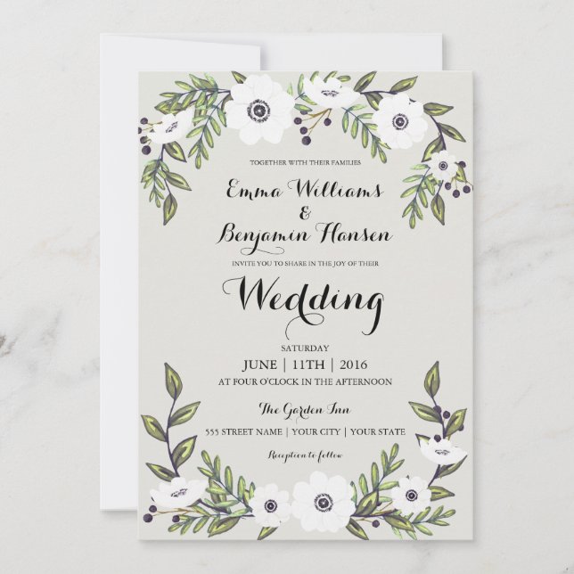 Painted Anemones - floral wedding invitation (Front)