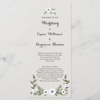 Painted Anemones Wedding Program