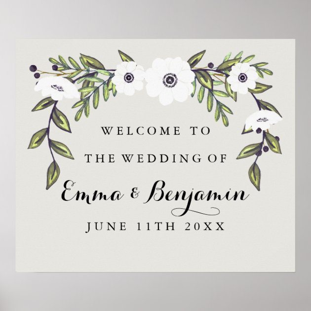 Painted Anemones Wedding Welcome Sign