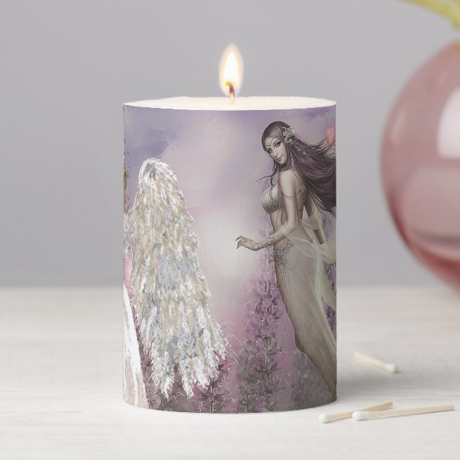 Painted Angel and Fairy Pillar Candle (In Situ)