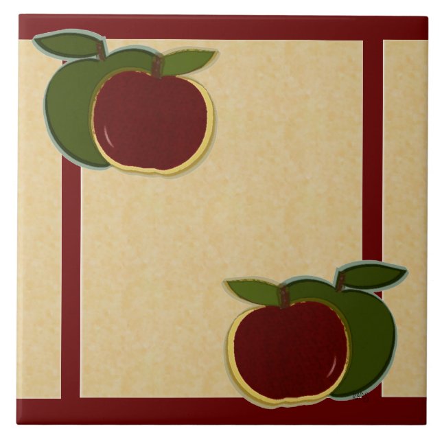Painted Apples (foe/cranberry) Ceramic Tile (Front)