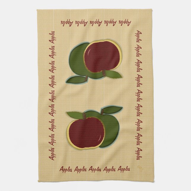 Painted Apples Red Green Kitchen Towel (Vertical)