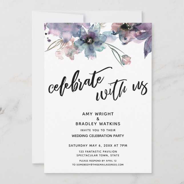 Painted Artsy Flowers Celebrate with Us Reception Invitation (Front)