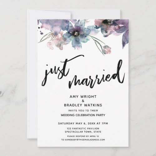 Painted Artsy Flowers Just Married Reception Only Invitation