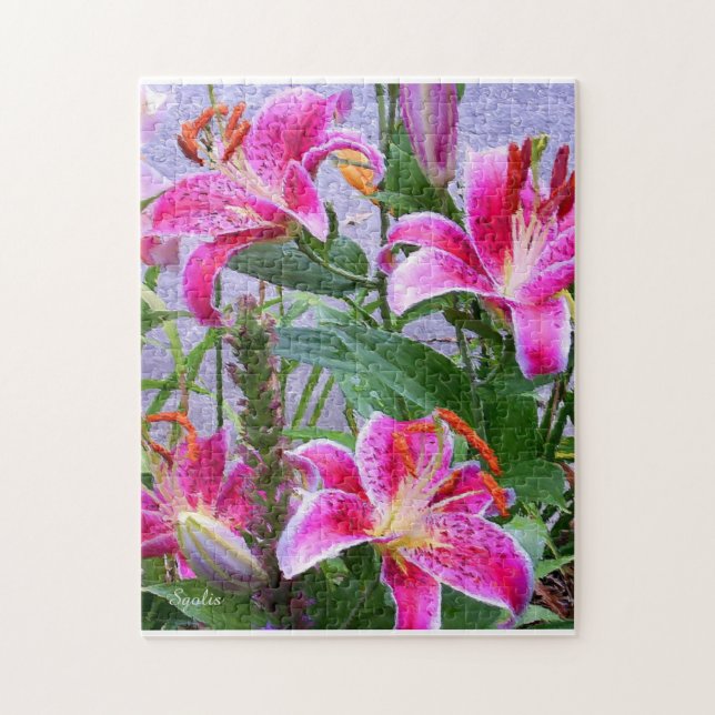 Painted Asiatic Stargazer Flower Garden Puzzle (Vertical)