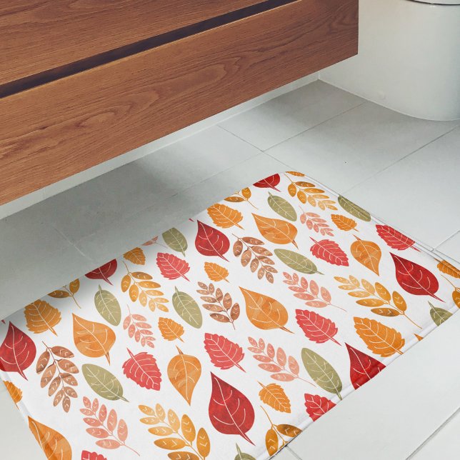 Painted Autumn Leaves Pattern Bath Mat (Autumn Leaves Pattern Bath Mat)