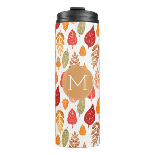 Painted Autumn Leaves Pattern & Monogram Thermal Tumbler