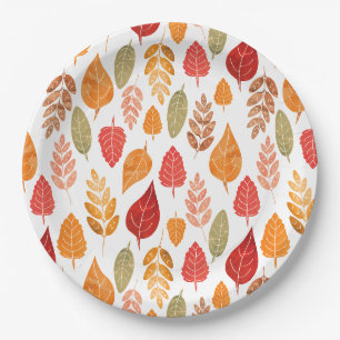 Painted Autumn Leaves Pattern Paper Plates