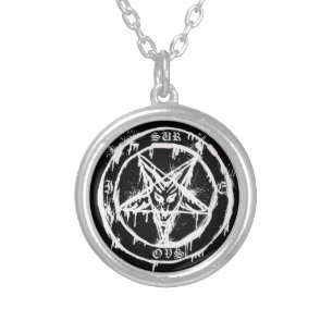 Painted Baphomet Talisman Silver Plated Necklace