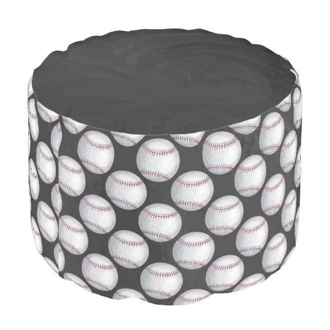Painted Baseball Pattern Pouf (Angled Back)
