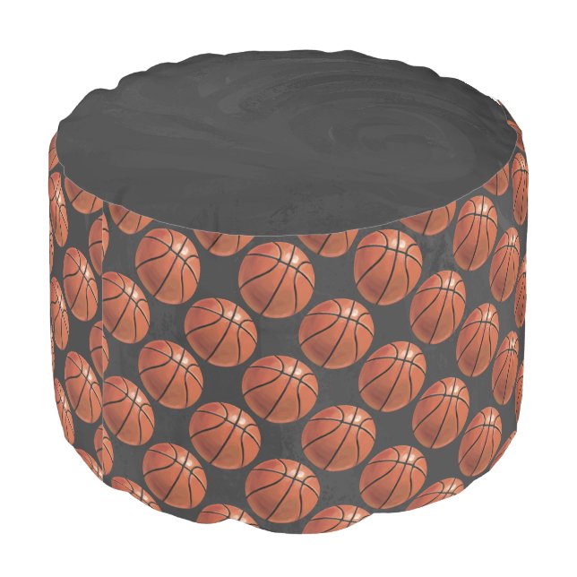 Painted Basketball Pattern Pouf (Angled Back)