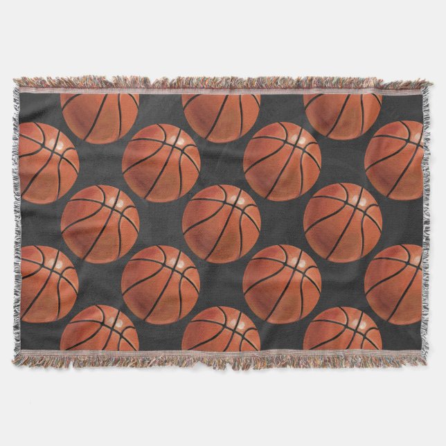 Painted Basketball Pattern Throw Blanket (Front)