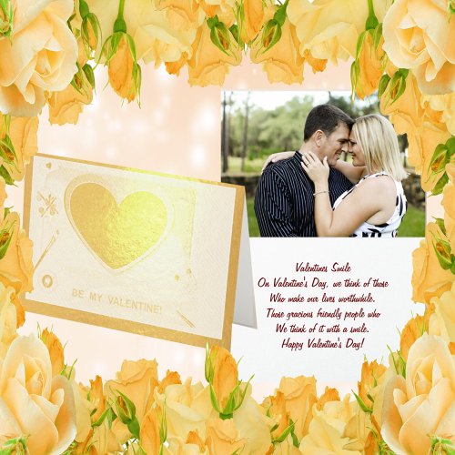 Painted Be My Valentine Gold Heart Add Photo Foil Card